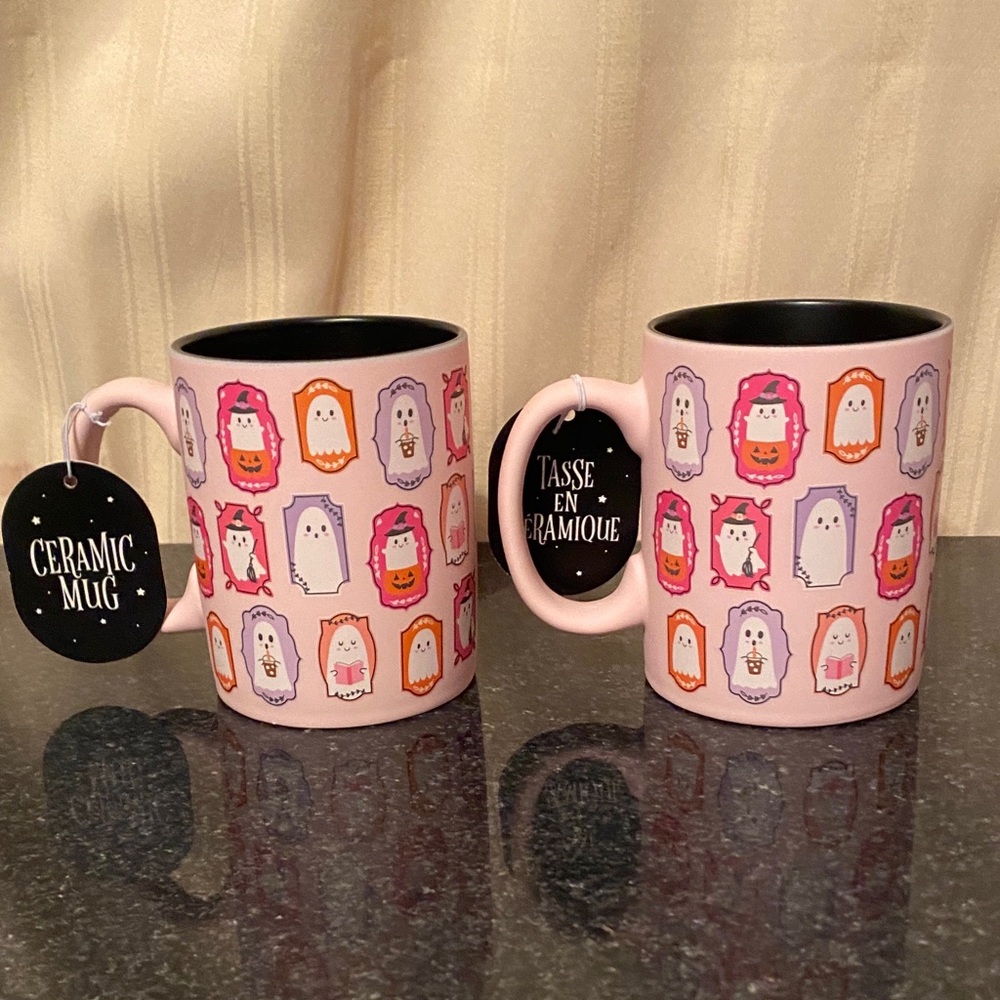 Pair Of Pink Ghost Mugs By Emily Dumas